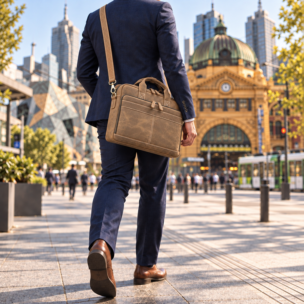 Waxed Cowhide Shoulder Briefcase