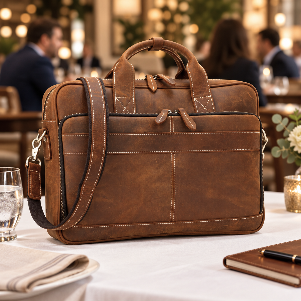 Waxed Cowhide Shoulder Briefcase