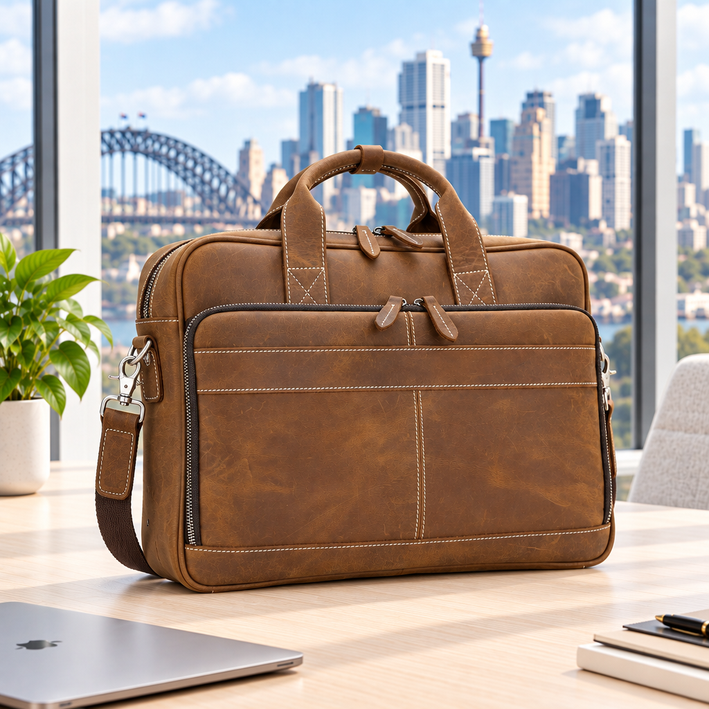 Waxed Cowhide Shoulder Briefcase